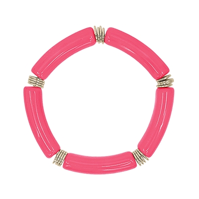 Pink Bamboo Acrylic and Gold Stretch Bracelet