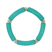 Teal Bamboo Acrylic and Gold Stretch Bracelet
