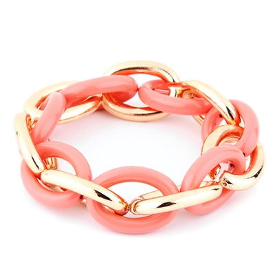 Gold and Pink Color Coated Metal Link 7.5" Stretch Bracelet