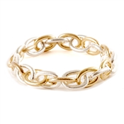 Worn Gold and Silver Metal Link 7.5" Stretch Bracelet