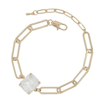 Gold Open Chain with Clear Crystal Bracelet