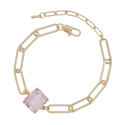 Gold Open Chain with Pink Crystal Bracelet