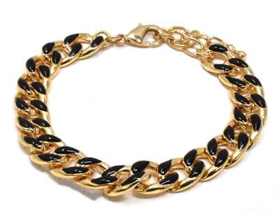 Black Enamel and Gold Chain Bracelet