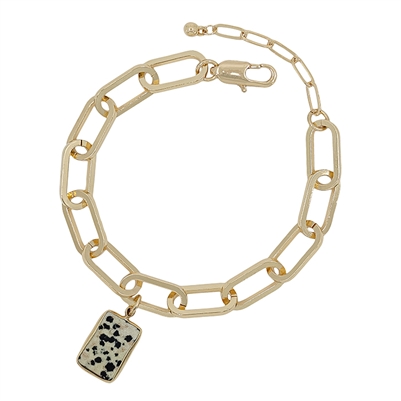 Gold Chain with Dalmatian Rectangle Natural Stone Bracelet