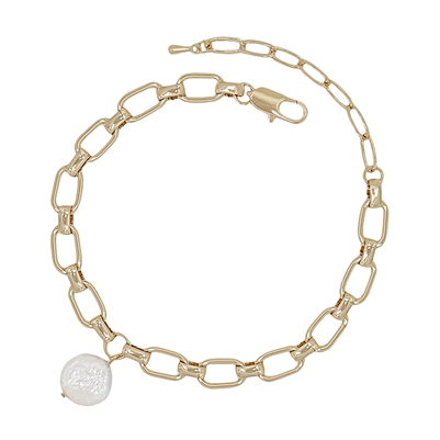 Gold Open Chain with Freshwater Coin Pearl Bracelet