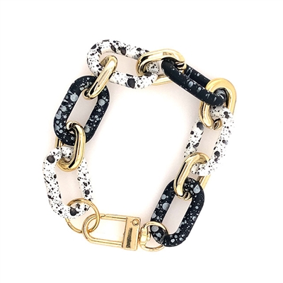 White and Black Mix  Color Coated Metal with Gold Link Bracelet
