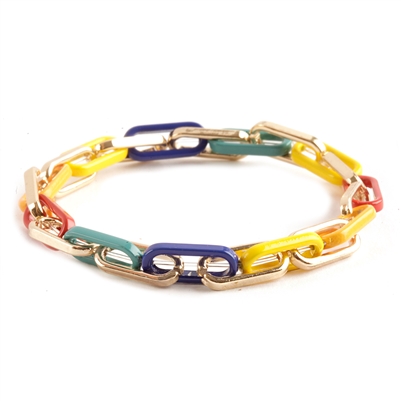 Gold and Multi Color Coated Metal Stretch Bracelet