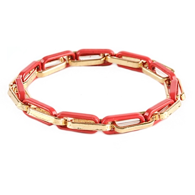 Gold and Red Color Coated Metal Stretch Bracelet