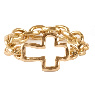 Gold Chain with Gold Cross Stretch Bracelet