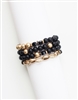 Set of 4 Black Natural Stone and Gold Beaded Stretch Bracelets
