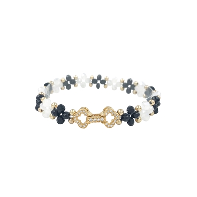 Black and White Crystal with Gold Rhinestone Bar Stretch Bracelet