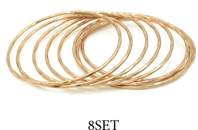 Set of 8 Worn Gold Wired Bangle Bracelets