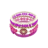 Hot Pink Crystal, Rubber, and Gold Set of 5 Flower Stretch Bracelet