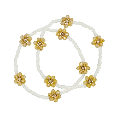Yellow Beaded Flower with Mint Seed Set of 2 Stretch Bracelets
