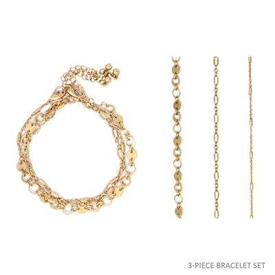 Worn Gold Set of 3 Multi Chain Bracelets