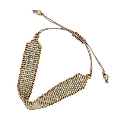 Gold Seed Bead Half Inch Pull String Bracelet