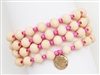 Natural Wood Beaded and Pink Seed Bead Set of 4 Stretch Bracelet