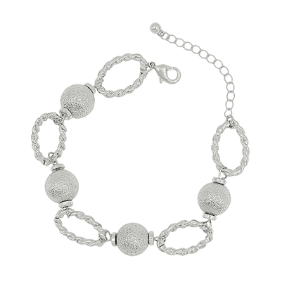 Silver Bead and Open Textured Oval Bracelet