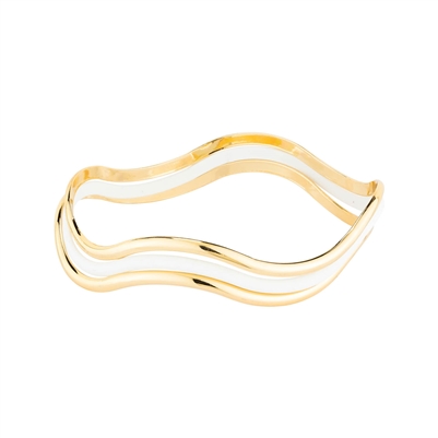 White Color Coated Metal and Gold Set of 3 Waved Bangles