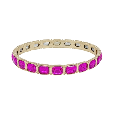 Hot Pink Rectangle Stone and Gold Bangle Bracelet