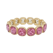 Pink Squared Crystal and Gold Stretch Bracelet