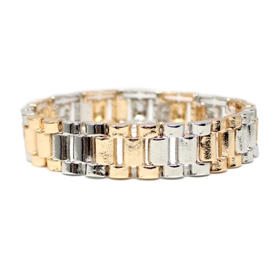 Shiny Gold and Silver Watch Band Textured Stretch Bracelet