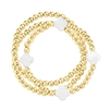 Set of 3 Gold Beaded and White Clover Stretch Bracelet
