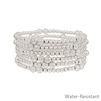 Set of 6 Silver Water Resistant Beaded Textured Stretch Bracelets