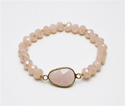 Pink Crystal Stretch Bracelet with Semi Precious Center Stone