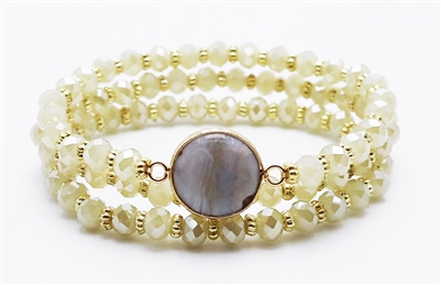 Set of 3 Natural Crystal Stretch Bracelet with  Semi Precious Stone Accent