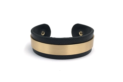 Black Leather 3/4IN Cuff with Gold Bar