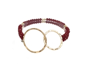 Maroon Double Strand Crystal Stretch Bracelet with Matte Gold Circles, Game Day!