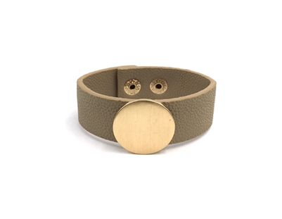 Light Brown Leather 1" Snap Bracelet with Gold Engravable Circle