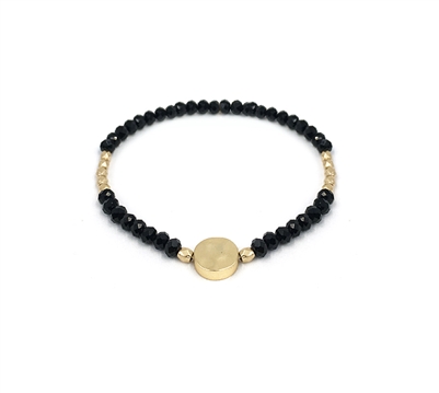 Black Crystal and Gold Nugget with Gold Coin Accent 7.5 Stretch Bracelet