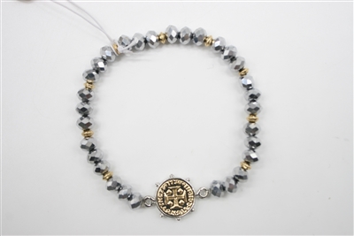 Hematite Crystal Stretch Bracelet with Gold Coin Accent