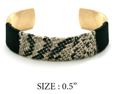 Snake Print with Black Fabric Cuff Bracelet