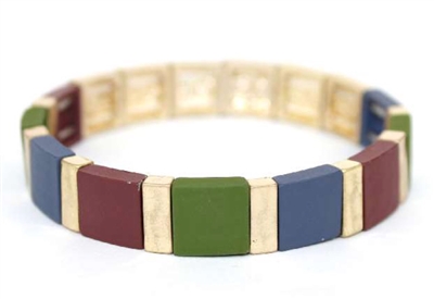 Navy, Sage Green, Maroon, and Gold Lego Nugget Stretch Bracelet