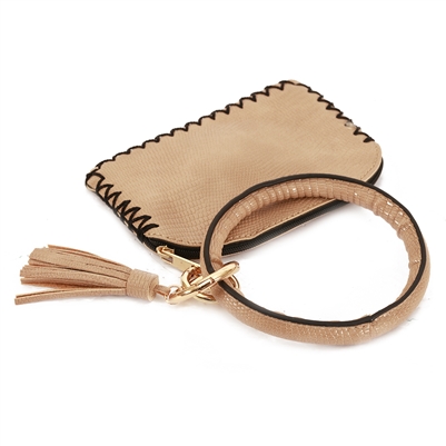 Vegan Leather Light Brown Key Ring with Wallet Attachment, Best  Seller!