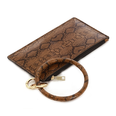 Vegan Leather Brown Snake Print Key Ring with Wallet Attachment, Best  Seller!