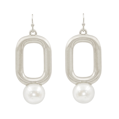 Matte Silver Oval with Pearl Drop 1.5" Earring