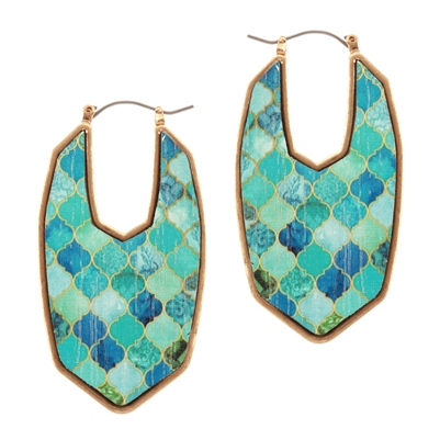 Mint Moroccan Painted Wood 2" Earring