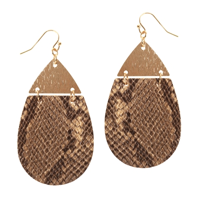Brown Snake Print and Gold 2.5" Earring