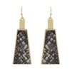 Grey Snake Print Leather and Gold Triangle 2" Earrings