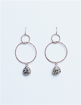 Gold Two Drop Circle with Dalmation 2" Earrings