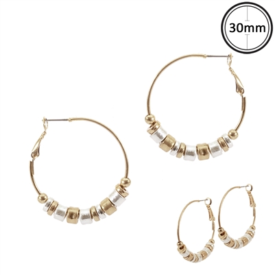 Gold Hoop with Gold and Silver Metal Disc 1.5" Earrings