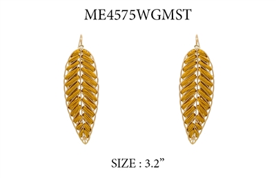 Gold Leaf with Mustard Threading 3" Earring
