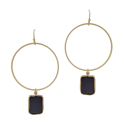 Gold Circle with Black Rectangle 2" Earring