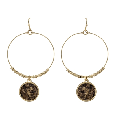 Gold Hoop with Snake Print Circle 2" Earring