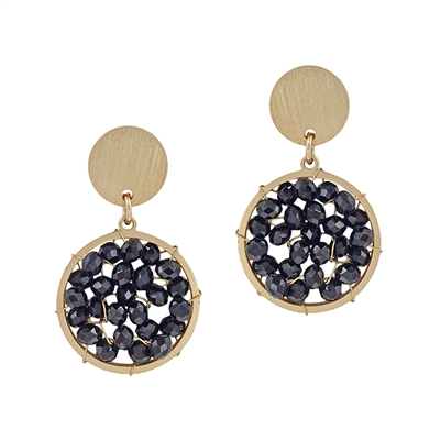 Gold Stud and Black Crystal Circle 1.25" Earring!