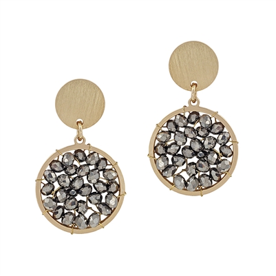 Gold Stud and Hematite Crystal Circle 1.25" Earring!